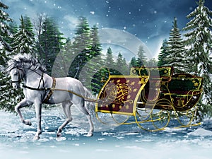 Vintage sleigh and a horse