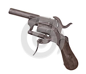 Vintage small pin fire revolver isolated.