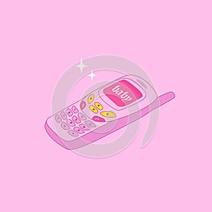 Vintage smartphone. 2000s y2k aesthetic. Pink Mobile phone. Vector