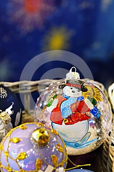Vintage snowman ball. Christmas toy decorations
