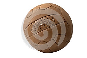 Vintage Soccer Ball Isolated on White Background with Clipping Path Cutout Concept for Classic Sports Equipment, Antique Athletic