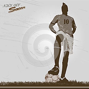 Vintage soccer player kick off