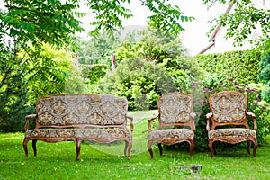 Vintage sofa on the grass