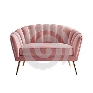 Vintage soft pink velour sofa with steel legs on the white background photo