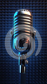 Vintage sound setup Silver retro microphone in minimal 3D rendering