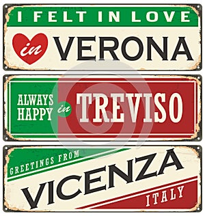 Vintage souvenirs or postcard templates with places in Italy