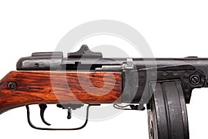 Vintage Soviet automatic machine gun  from World War II isolated on white background