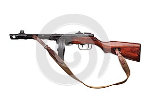 Vintage Soviet automatic machine gun  from World War II isolated on white background