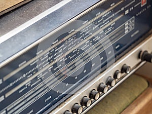 Vintage Soviet civil radio reciever close up. selective focus photo