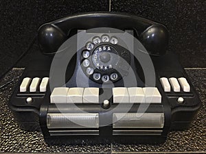 Vintage soviet dial handset phone with buttons and Cyrillic letters