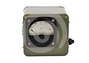 Vintage voltmeter on white photo