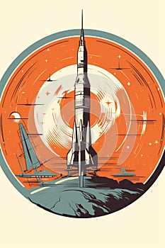 Vintage space rocket illustration in retro style for cosmonautics day celebration concept