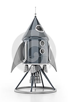Vintage space rocket isolated on white background. 3D illustration