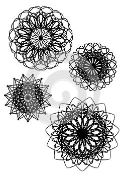 Vintage Spiral Ink Mandala Indie Ethnic Monochrome Flower Ornament Abstract Vector Art Illustration