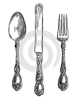 Vintage spoon, fork and knife