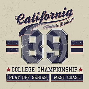 Vintage Sport Wear California T-shirt Design, Athletics Typography.