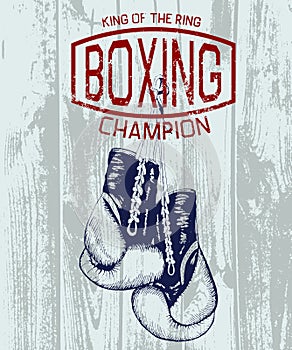 Vintage sports label with boxing gloves