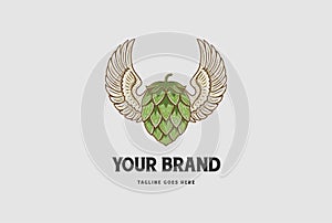 Vintage Spread Wings with Hop for Craft Beer Brewing Brewery Label Logo Design Vector