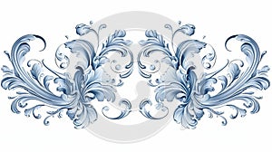 Vintage spring flower summer blue scroll Baroque Victorian frame border floral ornament leaf engraved