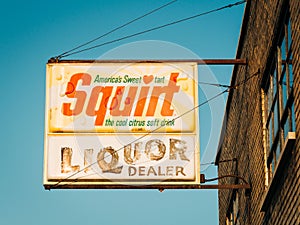 Vintage Squirt soda sign, in Corktown, Detroit, Michigan