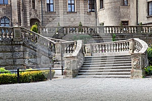 Vintage stairs at the castle. Concrete wrapped stairs