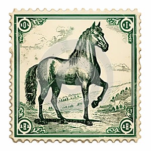 Vintage Stamp Horse On Green Leaves: American Studio Craft Movement Illustration