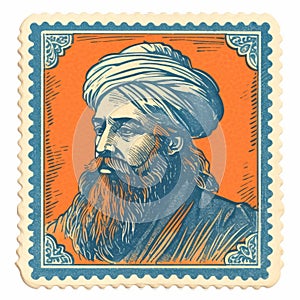 Vintage Stamp With Iman Kahn\'s Turban And Beard