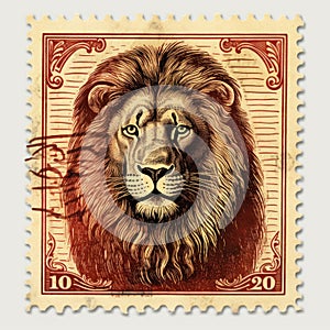 Vintage Stamp With Hyper-realistic Lion Head Illustration photo