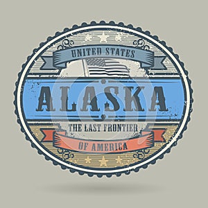 Vintage stamp with the text United States of America, Alaska