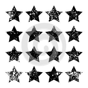 Vintage stars with cracks and stains. Old hand-drawn sign, black simple shape. Retro design element with distressed
