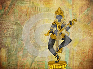 Vintage statue of Indian Goddess Saraswati  isolated on the textured background