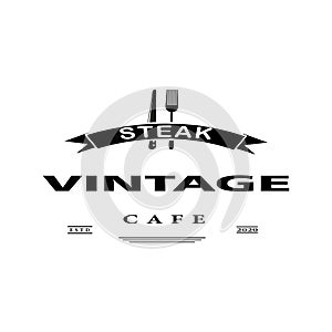 Vintage steak cafe illustration image logo design