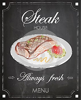 Vintage steak house menu poster design, chalkboard background, f