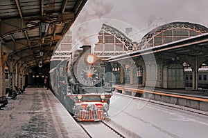 Vintage steam locomotive at the railway station.