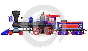 Vintage steam old train locomotive 3d rendering on a white background