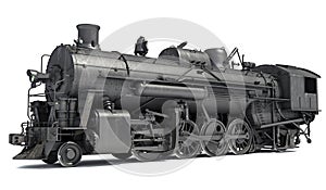 Vintage steam old train locomotive 3d rendering on a white background