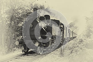 Vintage steam train with ancient locomotive