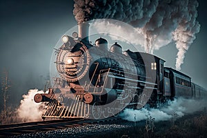 Vintage steam train with ancient locomotive and old carriages at Nigh-topaz photo