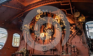 Vintage steam train Driver cabin