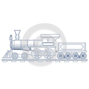 Vintage Steam Train Engrave Illustration. Vector