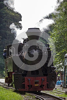 Vintage steam train locomotive - front view