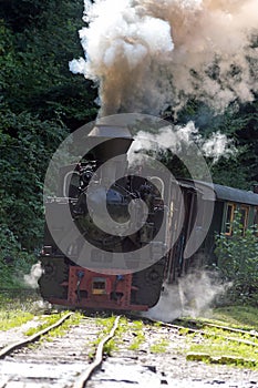 Vintage steam train locomotive - front view