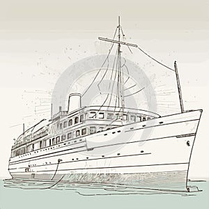 Vintage steam transatlantic ocean cruise liner ship with smoke puff, retro traveling isolated vector illustration