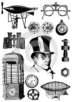 Vintage steampunk clip art set