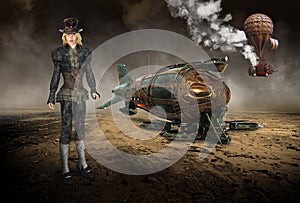 Vintage Steampunk Technology, Machines, Girl, Surreal