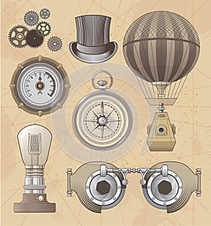 Vintage Steampunk vector design set