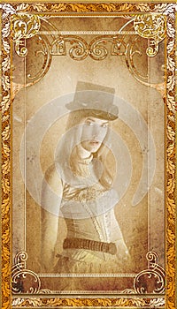 Vintage Steampunk Woman Portrait Background