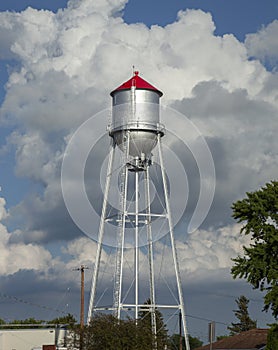 Vintage steel watertower in a small town in Minnesota photo