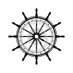 Vintage steering wheel. Ship, yacht retro wheel symbol. Nautical rudder icon. Marine design element. Vector illustration