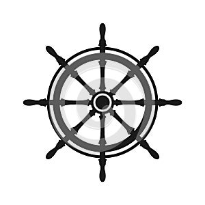 Vintage steering wheel. Ship, yacht retro wheel symbol. Nautical rudder icon. Marine design element. Vector illustration